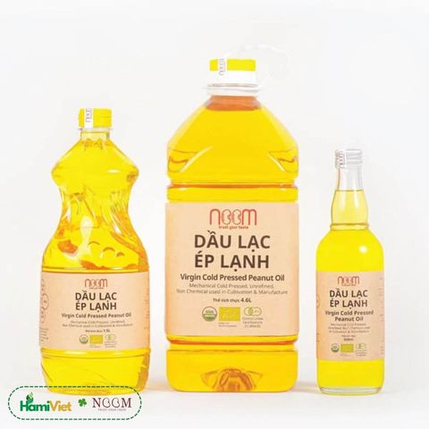 Dầu lạc ép lạnh Noom 500ML / 1.9L - 100% từ lạc hữu cơ, không tinh luyện, dầu nguyên chất, dùng chiên xào an toàn, chọn lựa cho sức khỏe