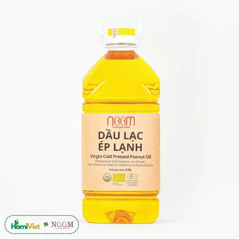 Dầu lạc ép lạnh Noom 500ML / 1.9L - 100% từ lạc hữu cơ, không tinh luyện, dầu nguyên chất, dùng chiên xào an toàn, chọn lựa cho sức khỏe