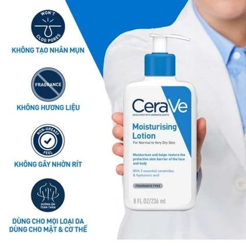 Sữa Dưỡng Ẩm CeraVe Moisturising Lotion 236ml - Dành Cho Da Thường, Da Khô và Rất Khô - Chăm Sóc Da Cao Cấp Chính Hãng