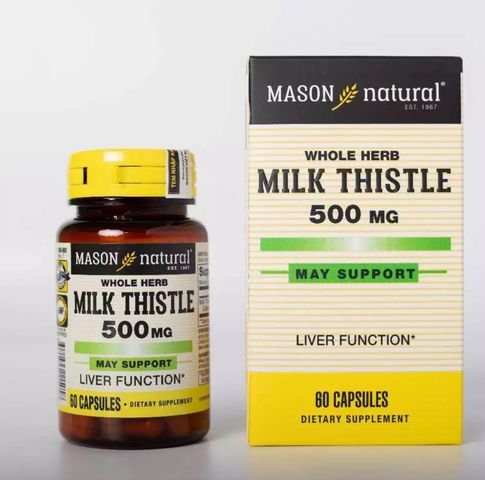 Viên uống hỗ trợ gan Mason Natural Whole Herb Milk Thistle 500mg - Giải độc gan, bổ sung thảo mộc tự nhiên, 60 viên mỹ phẩm chính hãng