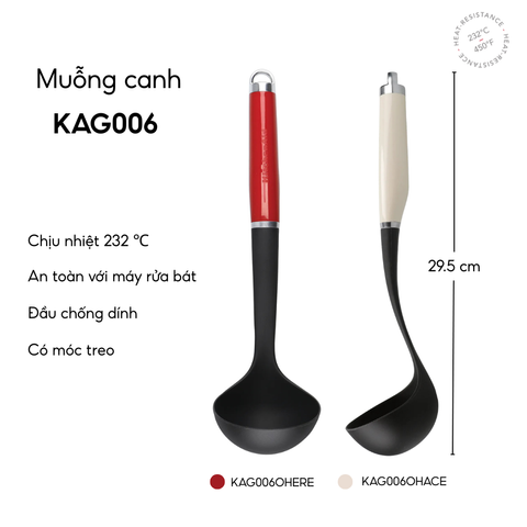 Muôi Canh KitchenAid Coreline Đỏ - Dụng Cụ Nhà Bếp Chịu Nhiệt An Toàn, Lòng Sâu Tiện Ích Cho Món Nước, Súp, Hầm