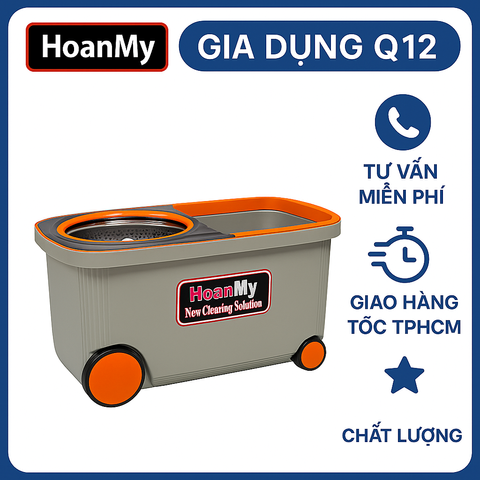 Bộ Lau Nhà Xoay 360 Tự Vắt Có Bánh Xe HOANMY - Chất Liệu Cao Cấp, Bền Đẹp, Tặng Kèm 1 Bông Lau Thay Thế