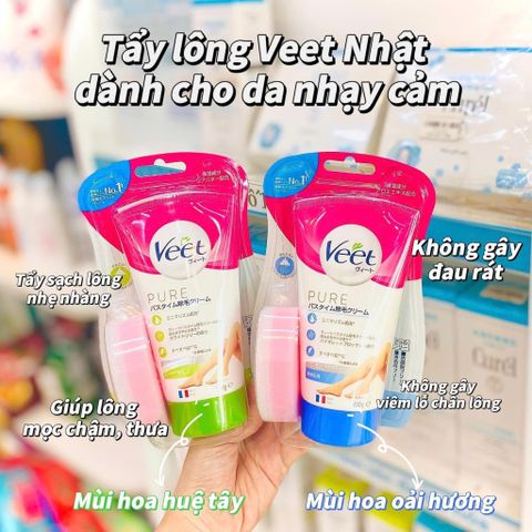 Kem Tẩy Lông Veet Nhật Bản 150g - Giải Pháp Tẩy Lông Dịu Nhẹ Cho Da Nhạy Cảm, Tặng Kèm Bông Mút Tiện Lợi