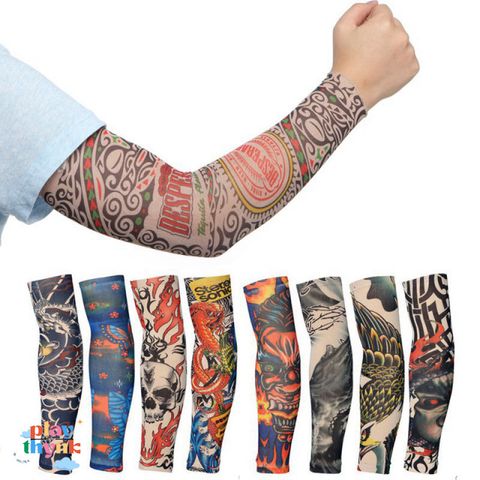 Găng Tay Hình Xăm 3D Tatoo - Bộ Đôi Phong Cách Cá Tính, Chống Nắng, Chất Liệu Co Giãn Cho Nam Nữ