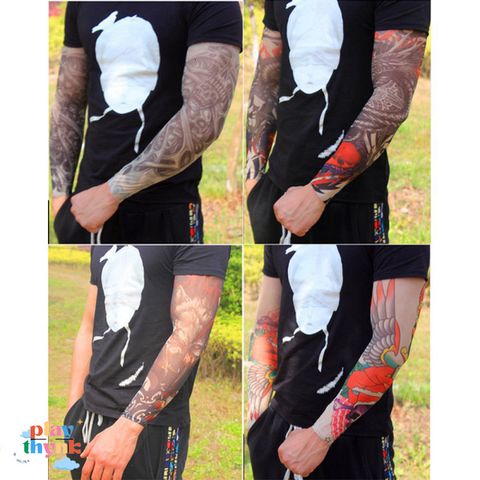 Găng Tay Hình Xăm 3D Tatoo - Bộ Đôi Phong Cách Cá Tính, Chống Nắng, Chất Liệu Co Giãn Cho Nam Nữ