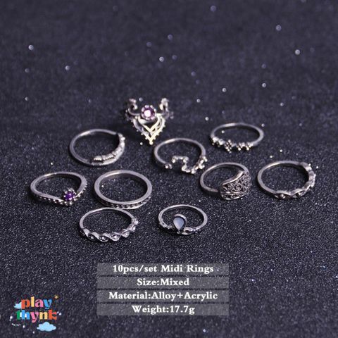 Bộ 10 Nhẫn Chạm Khắc Vintage - Trang Sức Đá Quý Nữ Tính, Nhẫn Cưới, Nhẫn Đính Hôn, Quà Tặng Phụ Nữ