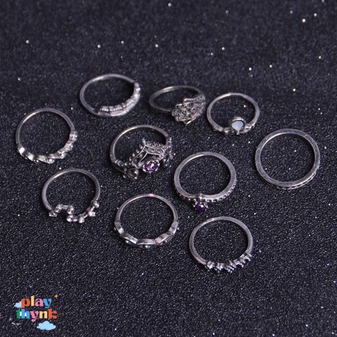 Bộ 10 Nhẫn Chạm Khắc Vintage - Trang Sức Đá Quý Nữ Tính, Nhẫn Cưới, Nhẫn Đính Hôn, Quà Tặng Phụ Nữ