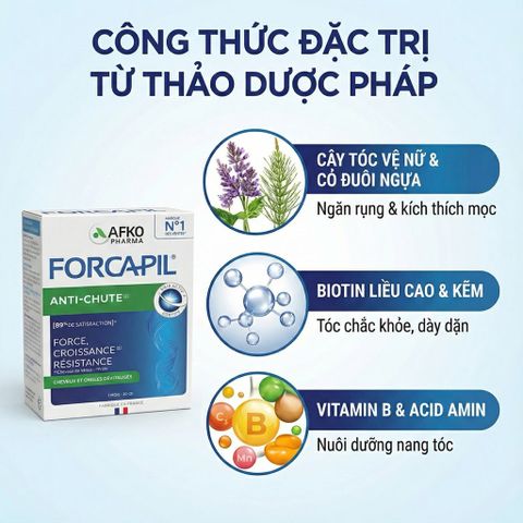 Viên Uống Mọc Tóc Arkopharma forcapil Anti-Chute 30 Viên - Hỗ Trợ Tóc Mọc Dày Khỏe, Ngăn Ngừa Rụng Tóc, Cải Thiện Tình Trạng Tóc Mỏng