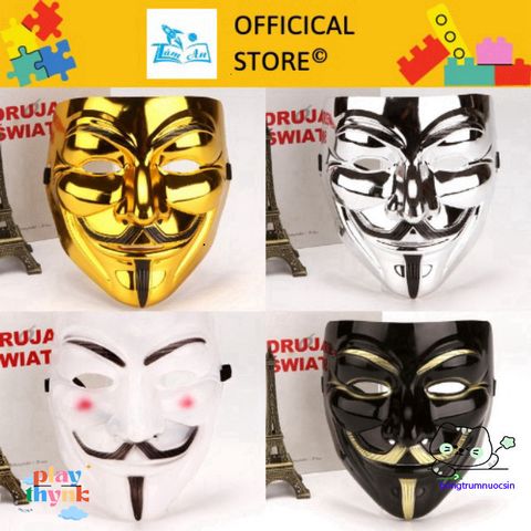 Mặt Nạ Hóa Trang Hacker Anonymous Vàng Bạc Đen Trắng - Phụ Kiện Độc Đáo Cho Halloween và Cosplay