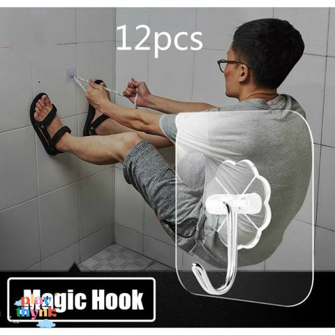 Bộ 12 Móc Gắn Tường Trong Suốt OmsT9 - Không Cần Khoan, Dễ Dàng Lắp Đặt, Chịu Tải 10kg, Thích Hợp Nhà Bếp, Phòng Tắm, Trang Trí Nội Thất