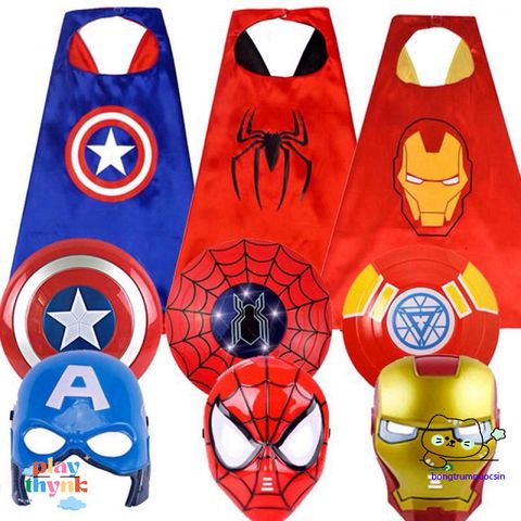 Bộ trang phục Siêu nhân dành cho bé trai - Áo choàng và mặt nạ hóa trang phong cách Spiderman, chất liệu phi bóng thoáng mát