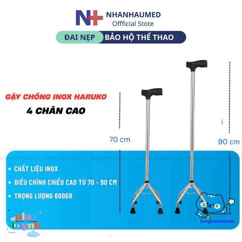 Gậy Chống Inox Haruko Dành Cho Người Già - Gậy 1 Chân, 3 Chân, 4 Chân Điều Chỉnh Cao, Thiết Kế Chống Trượt An Toàn, Quà Tặng Ý Nghĩa