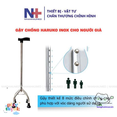 Gậy Chống Inox Haruko Dành Cho Người Già - Gậy 1 Chân, 3 Chân, 4 Chân Điều Chỉnh Cao, Thiết Kế Chống Trượt An Toàn, Quà Tặng Ý Nghĩa