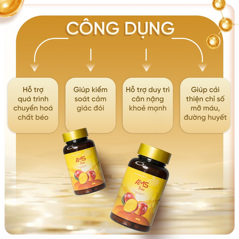 Viên Uống Giảm Cân AMS SLIM Hỗ Trợ Chuyển Hóa Chất Béo - Giảm Cảm Giác Thèm Ăn, Duy Trì Cân Nặng Khỏe Mạnh, 30 Viên