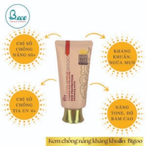 Kem Nền Chống Nắng Kháng Khuẩn BIGOO SPF60 Hàn Quốc 80ml - Bảo Vệ Da Tối Ưu, Chống UV & Dưỡng Ẩm Mềm Mịn
