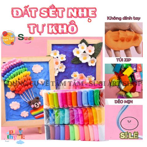 Đất Sét Tự Khô Sugi Art Shop - Bộ 12/24/36 Màu Siêu Nhẹ Dễ Dùng Cho Nghệ Thuật, Đồ Chơi và Thủ Công
