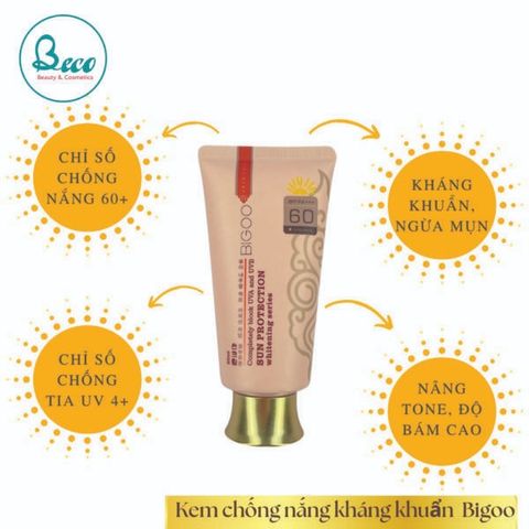 Kem nền chống nắng kháng khuẩn BIGOO Sun Protection SPF60 Hàn Quốc 80ml - Giải pháp hoàn hảo bảo vệ da, chống nắng hiệu quả, giảm mụn