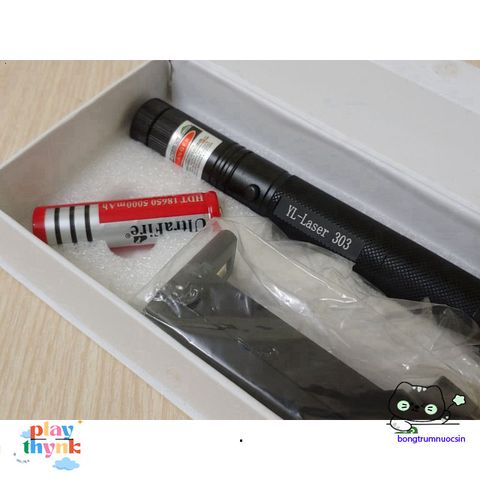 Đèn Laser 303 Siêu Sáng Xanh Lá - Đèn Pin Laser Kèm Pin Sạc & Khóa An Toàn - Công Suất 100mw, Chất Liệu Aerometal