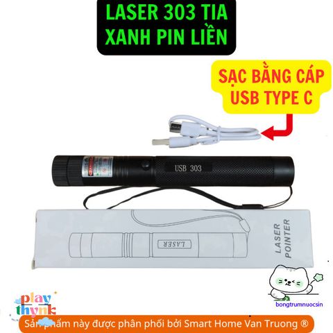 Bút Laser 303 - Đèn Laze Thông Minh USB-C, Chiếu Tia 1.5-2km, Sạc Nhanh và Tiện Dụng cho Học Tập và Giải Trí