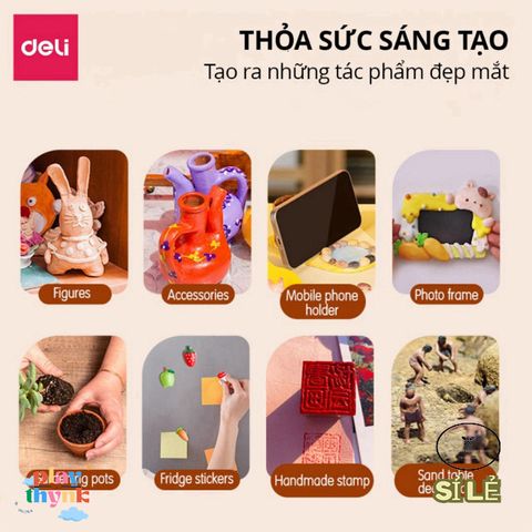 Đất Sét Tự Khô Deli An Toàn 250/500gr - Không Nướng, Không Mùi, Lý Tưởng Cho Nghệ Thuật Nặn Và Sáng Tạo