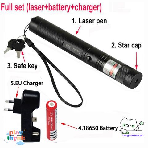 Bút chiếu laser 303 tia xanh đỏ siêu sáng - Đèn trình chiếu, chiếu xa 3km, chống nước, tặng kèm pin sạc và bộ sạc