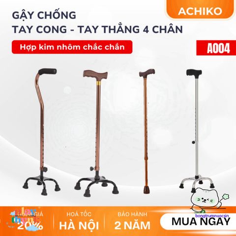 Gậy chống 4 chân cho người già - Hợp kim nhôm chống gỉ, điều chỉnh chiều cao 67-90cm, hỗ trợ đi lại an toàn.