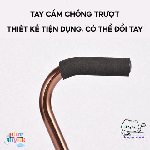 Gậy chống 4 chân cho người già - Hợp kim nhôm chống gỉ, điều chỉnh chiều cao 67-90cm, hỗ trợ đi lại an toàn.