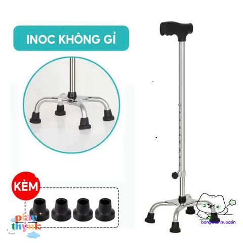 Gậy chống 4 chân cho người già - Hợp kim nhôm chống gỉ, điều chỉnh chiều cao 67-90cm, hỗ trợ đi lại an toàn.