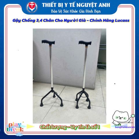 Gậy hỗ trợ đi lại 4 chân Lucass B932 - Chất liệu inox bền, điều chỉnh chiều cao, an toàn cho người già và người phục hồi chức năng