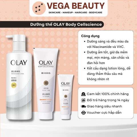Sữa Dưỡng Thể Olay Cellscience B3 + Optic Glow - Chuyên Gia Dưỡng Trắng, Làm Sáng Da, Cải Thiện Độ Ẩm, Phù Hợp Mọi Loại Da