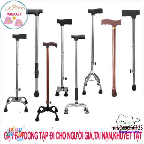 Gậy trợ lực 4 chân INOX điều chỉnh chiều cao - Giải pháp hoàn hảo cho người già và người khuyết tật an toàn và chắc chắn