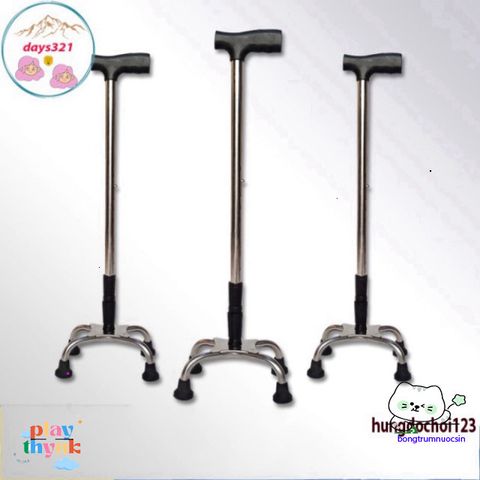 Gậy trợ lực 4 chân INOX điều chỉnh chiều cao - Giải pháp hoàn hảo cho người già và người khuyết tật an toàn và chắc chắn