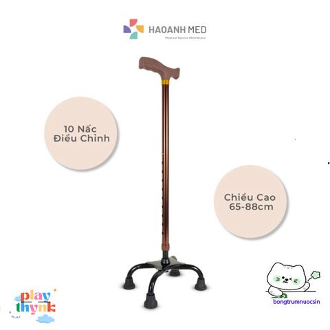 Gậy Bốn Chân Chống Trượt Cho Người Già - Điều Chỉnh Chiều Cao 63-88 cm, Chất Liệu Nhôm/Inox, An Toàn và Bền Bỉ