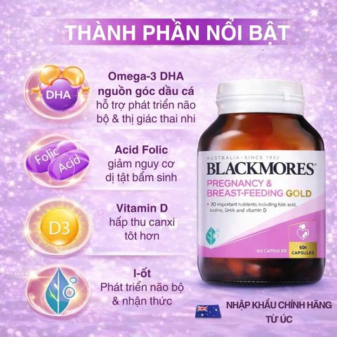 Viên uống Blackmores Pregnancy & Breast-Feeding Gold cho mẹ bầu - Hộp 60 viên