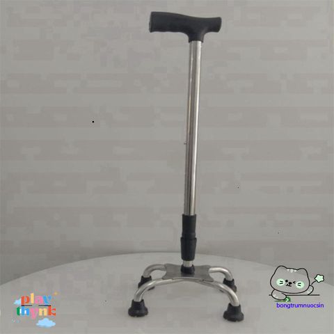 Gậy Chống Đi 4 Chân INOX Điều Chỉnh Cao Thấp - Công Cụ Hỗ Trợ Người Già và Khuyết Tật Tập Đi An Toàn