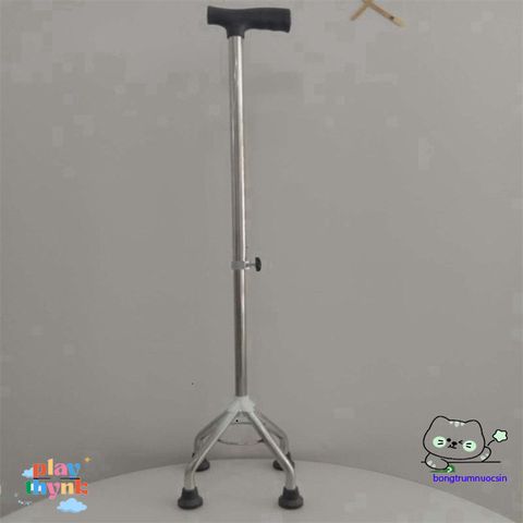 Gậy Chống Đi 4 Chân INOX Điều Chỉnh Cao Thấp - Công Cụ Hỗ Trợ Người Già và Khuyết Tật Tập Đi An Toàn