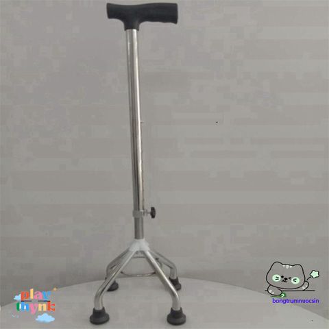 Gậy Chống Đi 4 Chân INOX Điều Chỉnh Cao Thấp - Công Cụ Hỗ Trợ Người Già và Khuyết Tật Tập Đi An Toàn