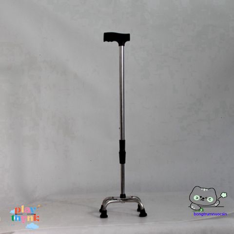 Gậy Chống Đi 4 Chân INOX Điều Chỉnh Cao Thấp - Công Cụ Hỗ Trợ Người Già và Khuyết Tật Tập Đi An Toàn