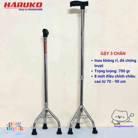 Gậy Nhân Hỗ Trợ Inox Haruko Điều Chỉnh 70-90cm Cho Người Già - Gậy 3 Chân, 4 Chân An Toàn, Dễ Dàng Sử Dụng