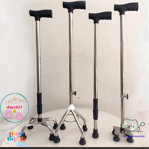 Gậy Batoong INOX 4 Chân Chỉnh Cao - Gậy Chống Đi Cho Người Già, Người Khuyết Tật, An Toàn và Vững Chắc