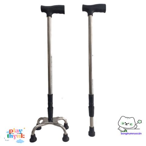 Gậy Chống Đi Bộ 4 Chân Điều Chỉnh INOX - Gậy Tập Đi An Toàn cho Người Già và Người Khuyết Tật