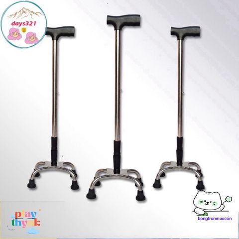 Gậy Chống Đi Bộ 4 Chân Điều Chỉnh INOX - Gậy Tập Đi An Toàn cho Người Già và Người Khuyết Tật