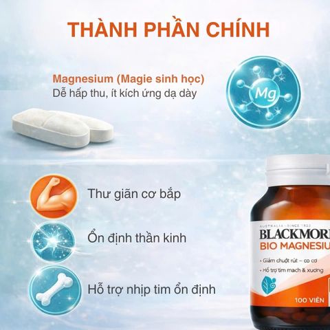 Viên uống Blackmores Bio Magnesium hỗ trợ cơ bắp và hệ thần kinh - Lọ 100 viên