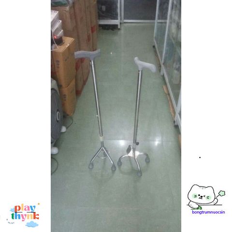Gậy đi bộ Inox 3-4 chân cho người già - Gậy tập đi vững chắc, điều chỉnh chiều cao, hỗ trợ phục hồi chức năng an toàn