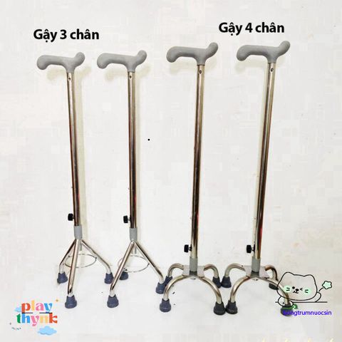 Gậy đi bộ Inox 3-4 chân cho người già - Gậy tập đi vững chắc, điều chỉnh chiều cao, hỗ trợ phục hồi chức năng an toàn
