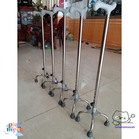 Gậy đi bộ Inox 3-4 chân cho người già - Gậy tập đi vững chắc, điều chỉnh chiều cao, hỗ trợ phục hồi chức năng an toàn