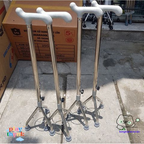 Gậy đi bộ Inox 3-4 chân cho người già - Gậy tập đi vững chắc, điều chỉnh chiều cao, hỗ trợ phục hồi chức năng an toàn