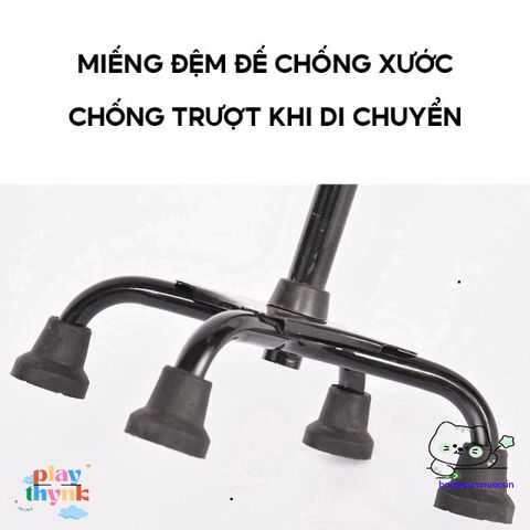 Gậy Chống 4 Chân Nhôm Bền Bỉ Cho Người Già - Điều Chỉnh Cao 67-90cm, Hỗ Trợ Đi Lại An Toàn, Phù Hợp Sau Chấn Thương