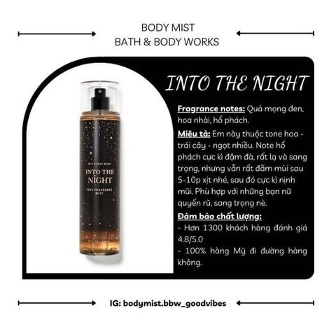 Xịt Thơm Toàn Thân Bath & Body Works Into The Night 236ml - Hương Quyến Rũ Đầy Bí Ẩn Chuyên Dụng Chính Hãng Mỹ