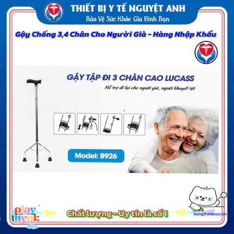 Gậy Đi Bộ 4 Chân Lucass B932 Cho Người Cao Tuổi - Dễ Điều Chỉnh, An Toàn, Chất Liệu Inox Bền Bỉ